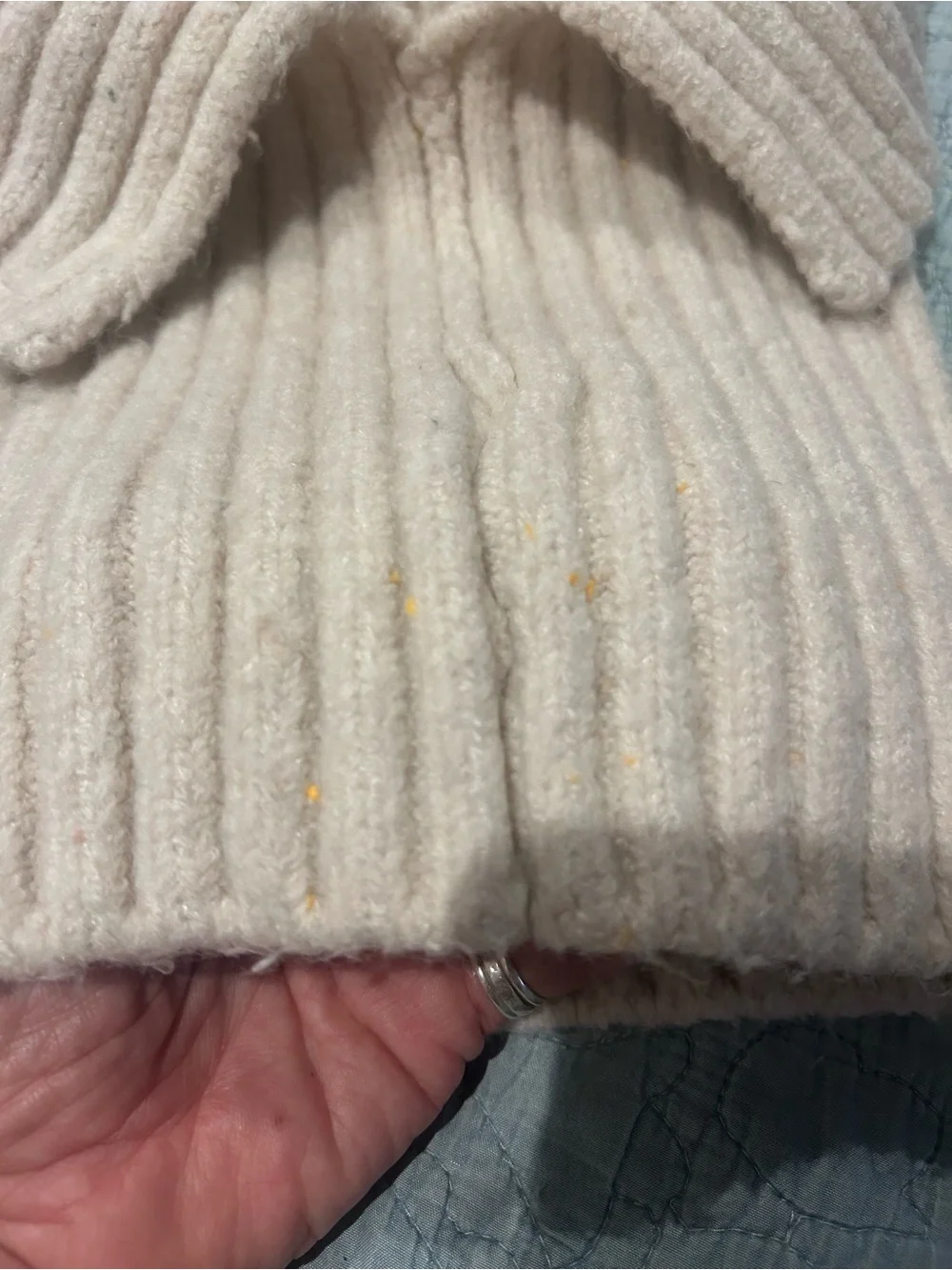 Cozy Ribbed Fold-Over Neck Women's Sweater in Light Cream